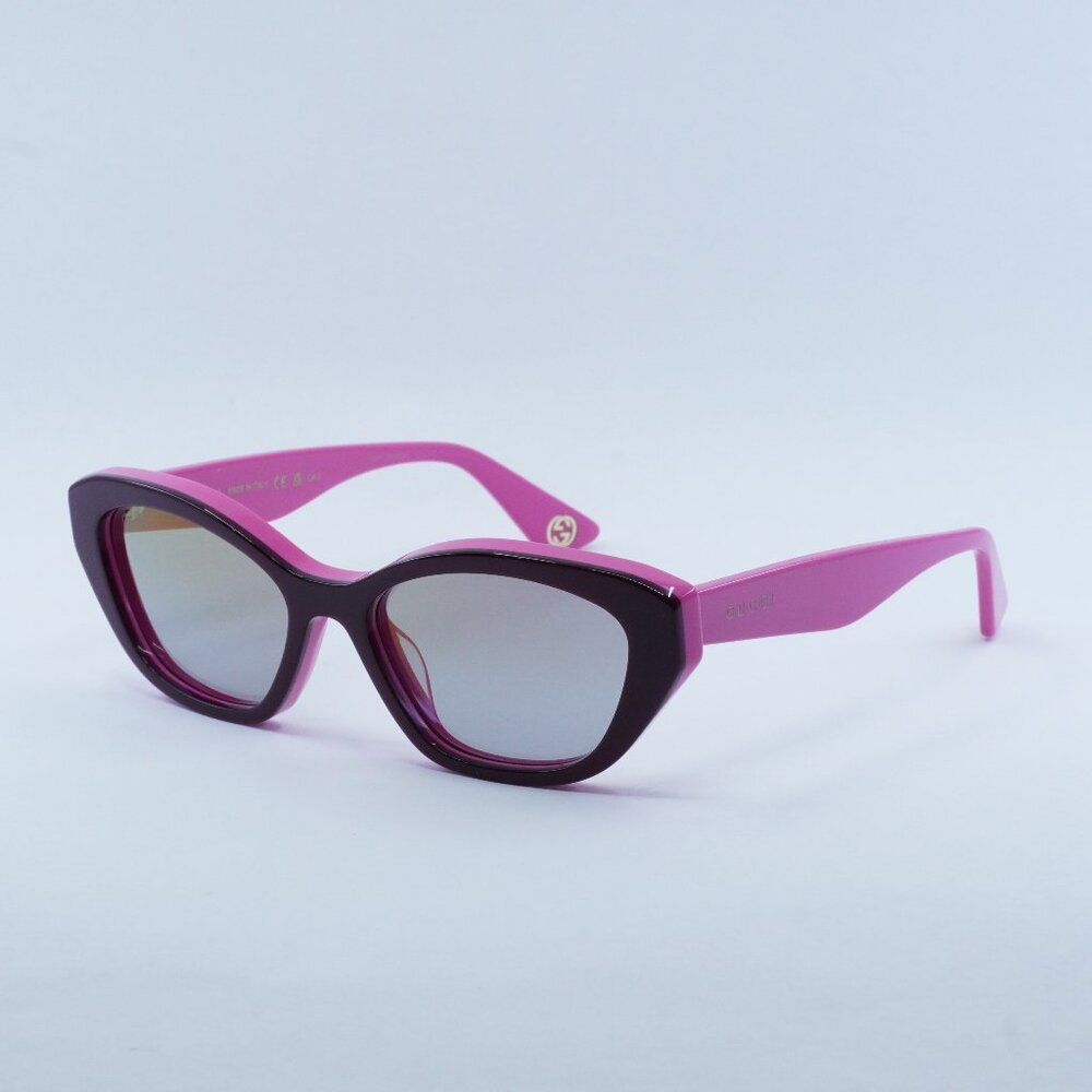 Gucci GG1638S 003 Sunglasses Burgundy/Fuchsia Cat Eye Frame, Pink Lenses
